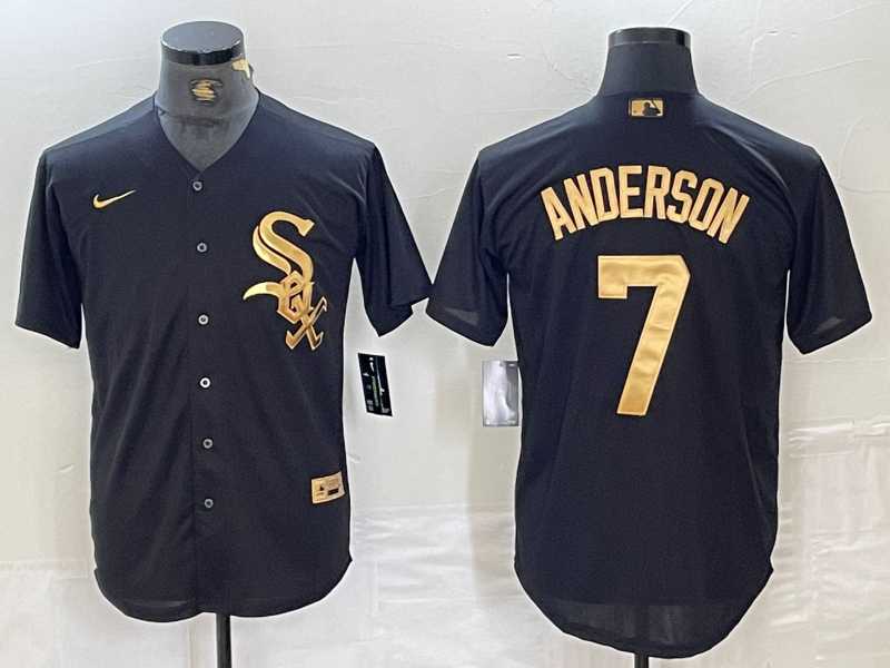 Mens Chicago White Sox #7 Tim Anderson Black Gold Cool Base Stitched Baseball Jersey